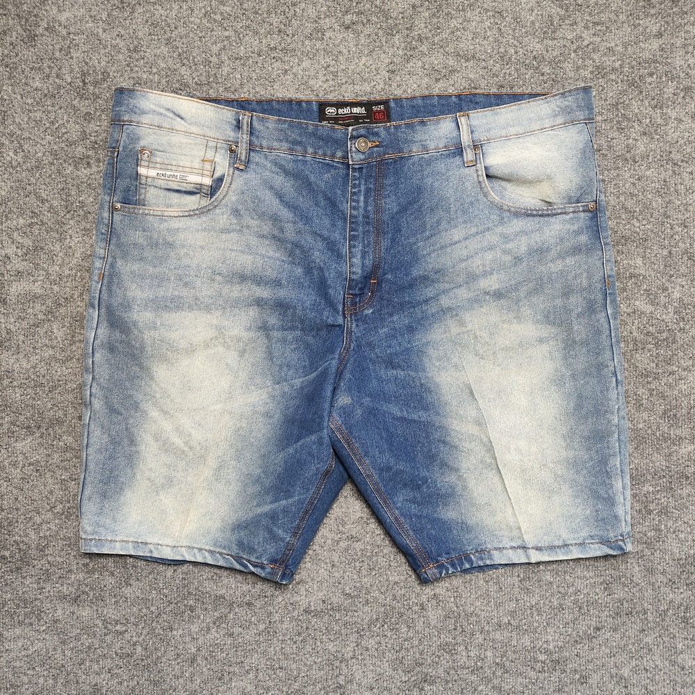 Ecko Unltd Shorts Mens 46 Blue Denim Relaxed Fit Light Wash Bermuda Casual